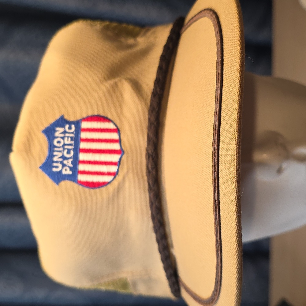 Vintage Union Pacific Railroad Embroidered Khaki Hat Cap Snapback USA OSFA